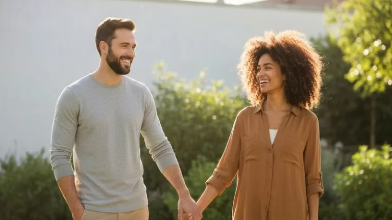 Couple heureux dans un cadre naturel symbolisant la fertilité et le bien-être